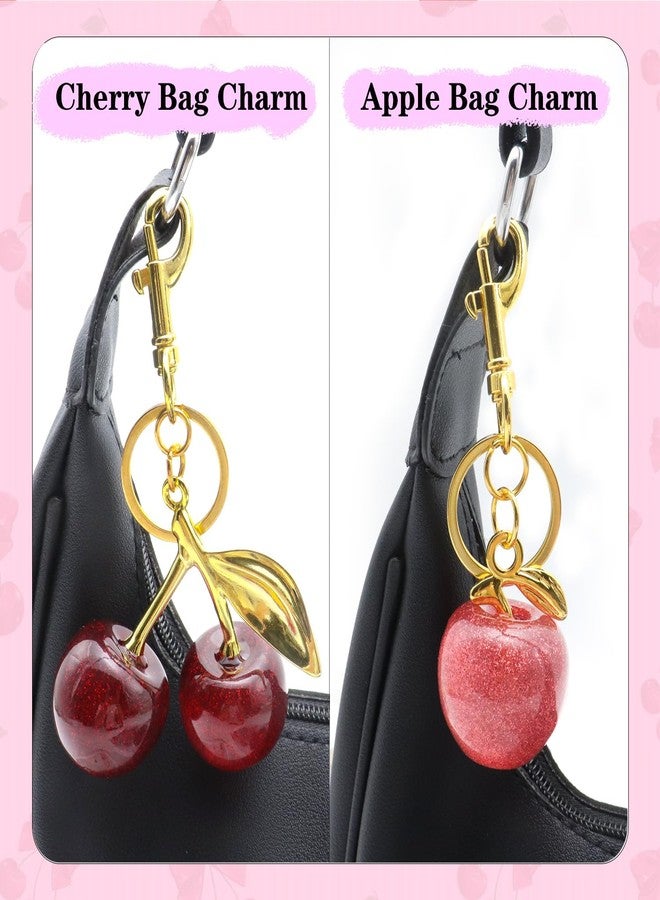 ANDGING Bling Cherry Bag Purse Charm Set Cute 8 pcs Glitter Cherry Keychain for Women Gold Pink Red Purple Cherries Purse Charms for Handbags Fruit Key Chain Accessories Handbag Backpack Llavero De Cereza - Image 3
